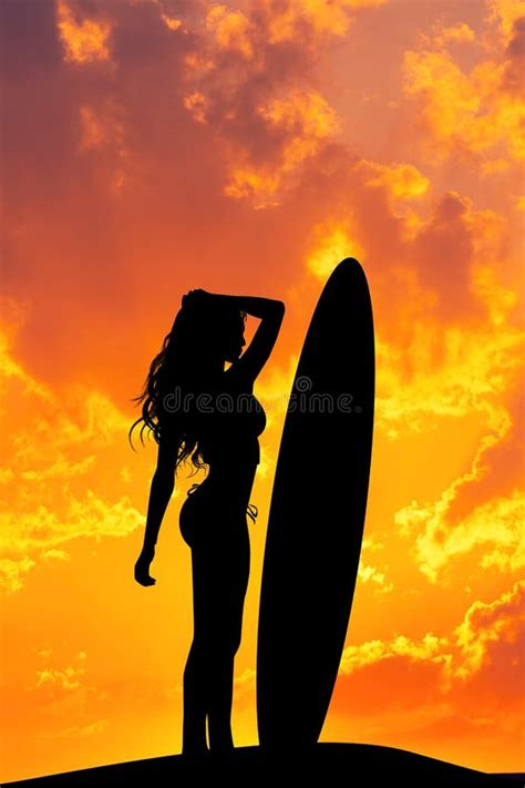 Surf Girl Silhouette At Sunset Stock Illustration Illustration Of Sensual Woman 94796965