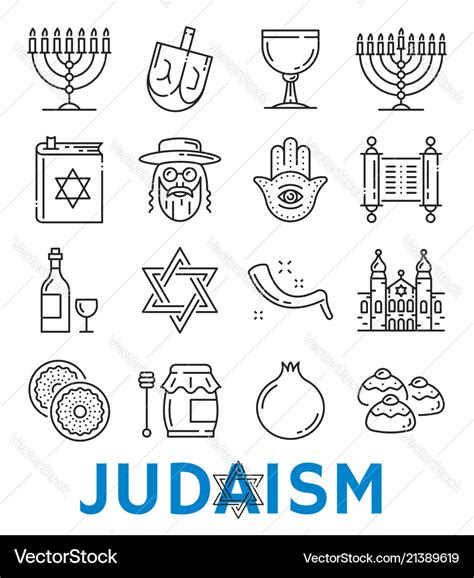 Judaism Religious Symbols Thin Line Icons Vector Image