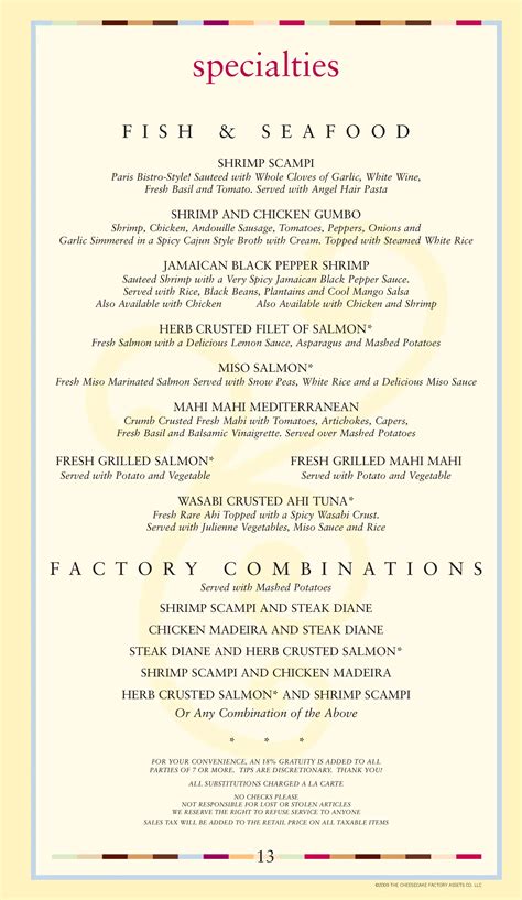 Menu at The Cheesecake Factory desserts, Indianapolis, Keystone Crossing