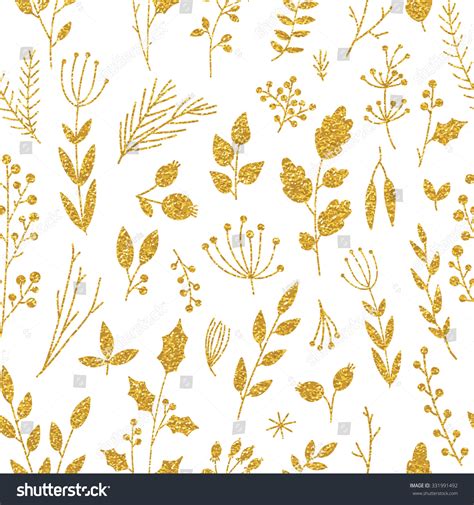 Vector Gold Seamless Pattern Floral Texture With Hand Drawn Flowers