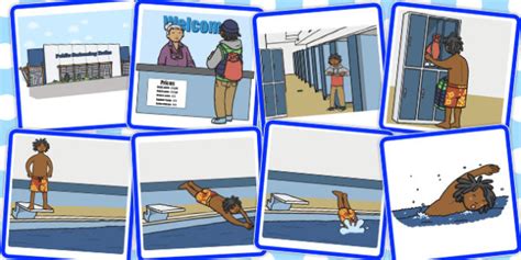 8 Step Sequencing Cards Going Swimming Teacher Made