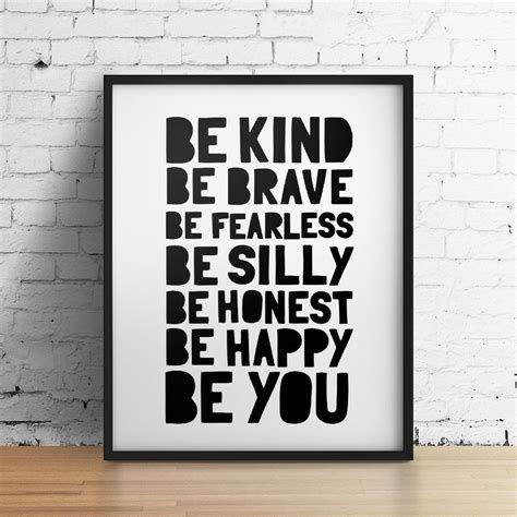 Be Kind Be Brave Be Happy Printable Art Kids Quote Print Etsy Kids