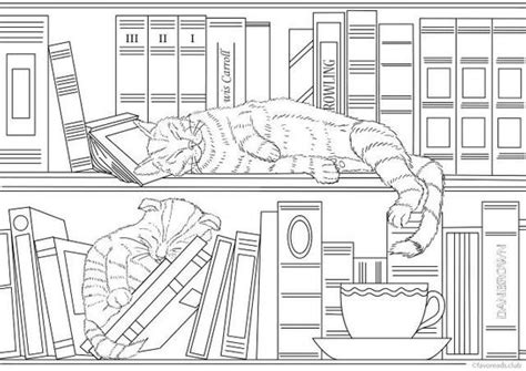 Coloring books can be purchased at many stores, including our local ones. Home Library Cats Printable Adult Coloring Page from | Etsy