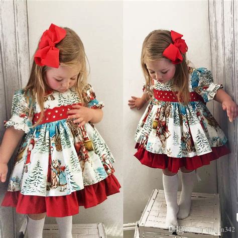 2020 Retro Kids Baby Girl Christmas Princess Dress Santa Claus Print