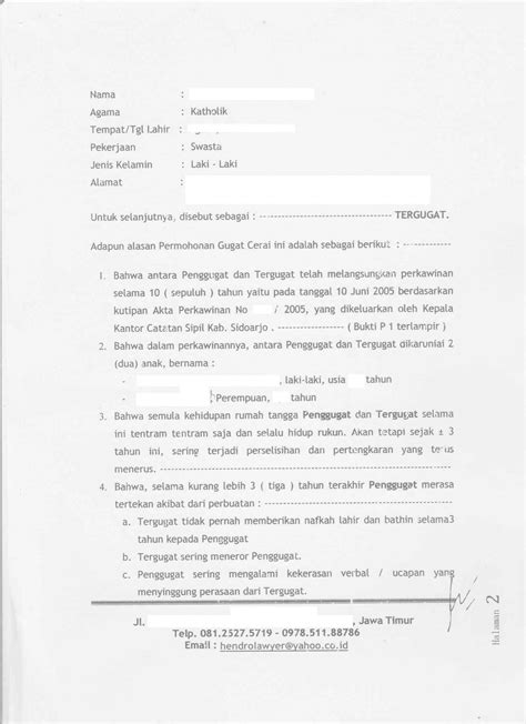 Detail Contoh Surat Gugatan Perceraian Koleksi Nomer