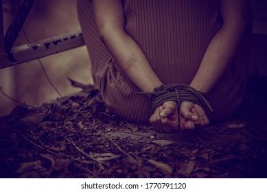 Asian Hostage Woman Bound Rope Night Foto Stock Shutterstock