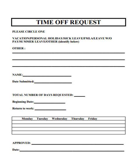 Time Off Request Form Word Time Off Request Form Words Form Images