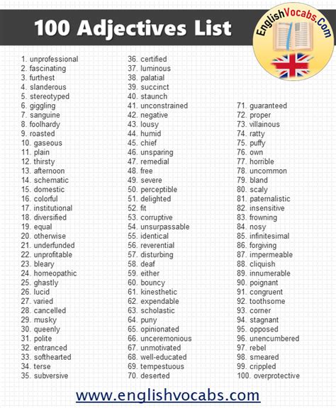 Common English Adjectives List English Vocabs