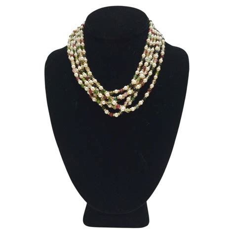 pearl and tourmaline 1980 s statement multi chain necklace for sale at 1stdibs