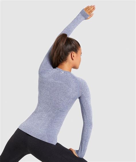 gymshark vital seamless long sleeve t shirt steel blue marl 2 workout vest butt workout