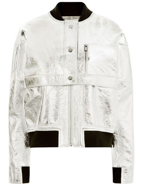 Silver Metallic Leather Bomber Jacket Courreges Avenue32 With