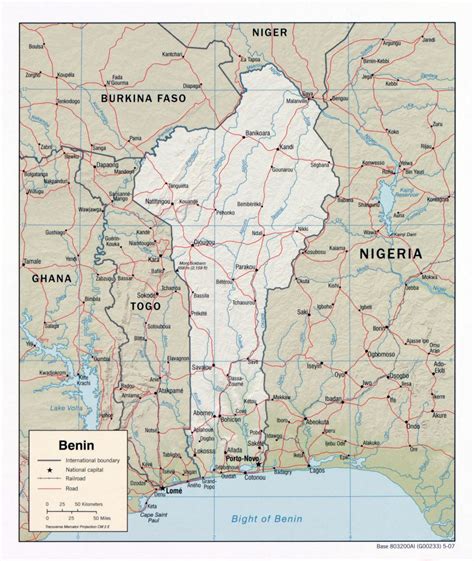 Large Scale Detailed Political Map Of Benin With Relief Roads