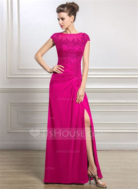 [us 208 00] Sheath Column Scoop Neck Floor Length Chiffon Mother Of The Bride Dress With Ruffle