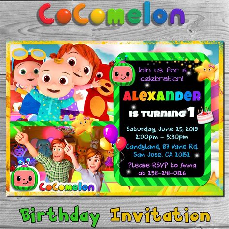 All of the invitation templates are very easy to customize, available in formats of psd, eps or ai. Cocomelon Invitation, Cocomelon Invite, Cocomelon Birthday ...