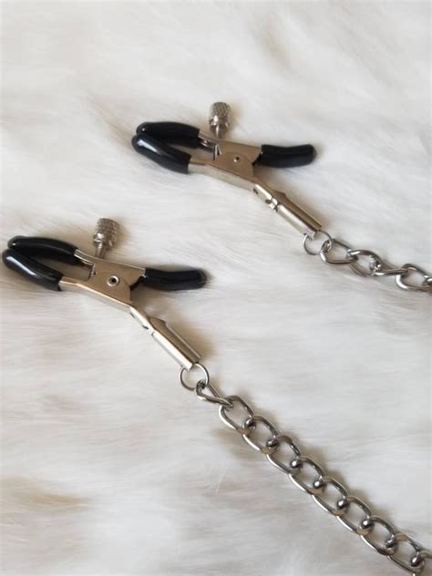 Mature Black Nipple Clamps Chain Clips BDSM Toy Kink Fetish Etsy