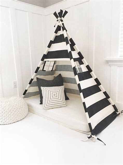 Shop wayfair for the best kids canopy bed tent. Play Tent Canopy Bed in Natural Canvas & Black Stripe Crib ...