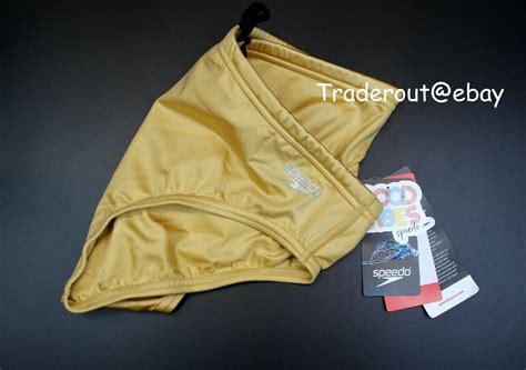 Speedo Men Gold Solid One Swim Brief Bikini Swimwear Size 28 30 32 34