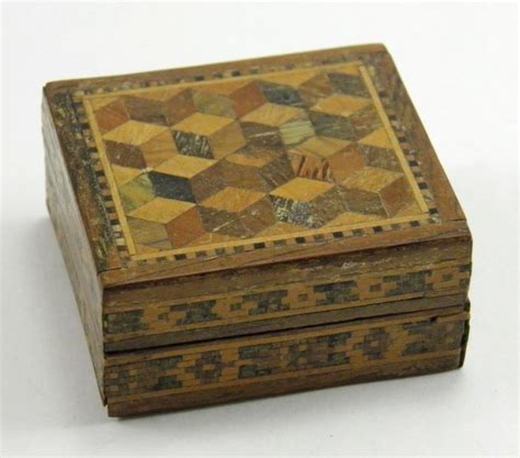 Antique Victorian Tunbridge Ware Rosewood Stamp Box Perspective Cube