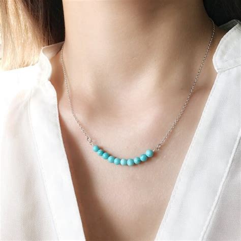 Boho Turquoise Choker Necklace 925 Sterling Silver Natural