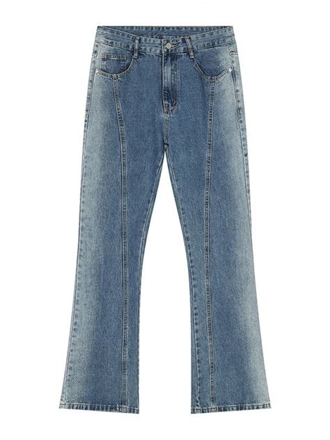 Emmiol Free Shipping 2023 Mens Washed Flare Jeans Blue M In Jeans