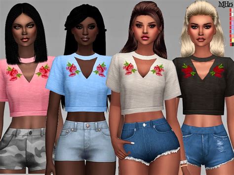 Some Cute Choker Crop Tops With Floral Embroidery Found In Tsr