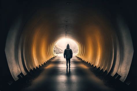 A Person Walking Through A Tunnel