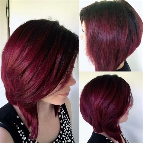 We love this red color as it is vibrant and stylish. Dark Red Ombre with Shadow Roots | Wine red hair, Red hair ...