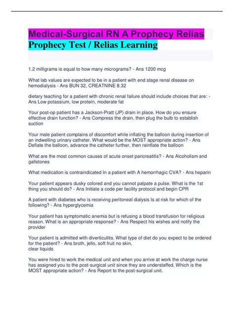 Medical-Surgical RN A Prophecy Relias |Prophecy Test / Relias Learning