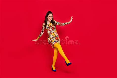 Full Length Body Size View Of Attractive Cheerful Girl Dancing Having