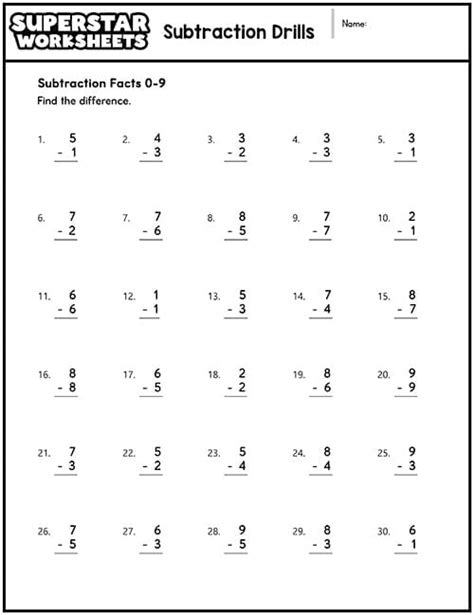 Subtraction Worksheets Superstar Worksheets