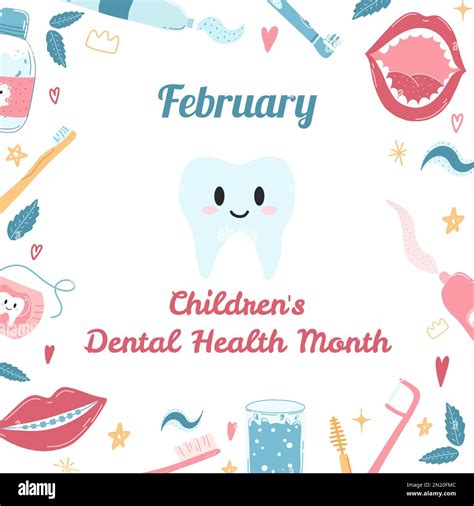 February Is National Childrens Dental Health Month Vector Illustration