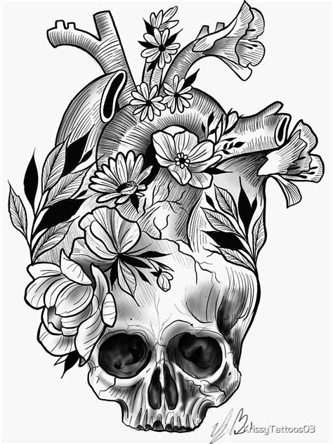 Heart Skull Sticker For Sale By Krissytattoos03 Redbubble