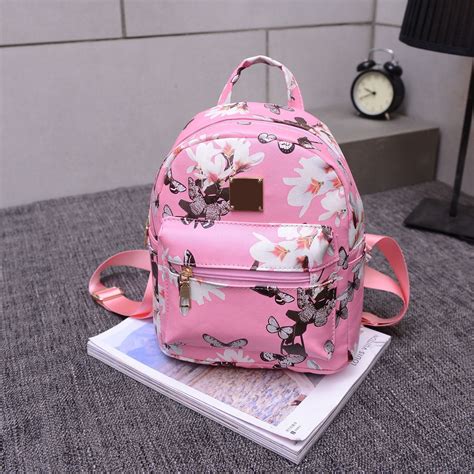Ladies Floral Backpack Travel Faux Leather Handbag Rucksack Shoulder