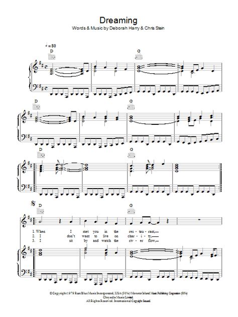 Dreaming Sheet Music Blondie Piano Vocal And Guitar Chords