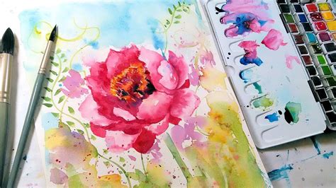 Loose Easy Peony Watercolor Tutorial Real Time Youtube Peony