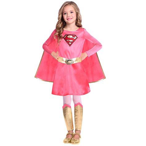 Kids Girls Official Supergirl Dc Superhero Pink Comic Book Fancy Dress