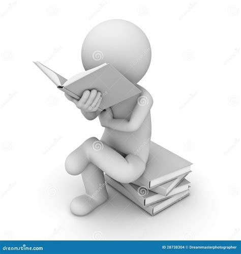 3d Man Sitting On A Pile Of Books And Reading Book Stock Illustration