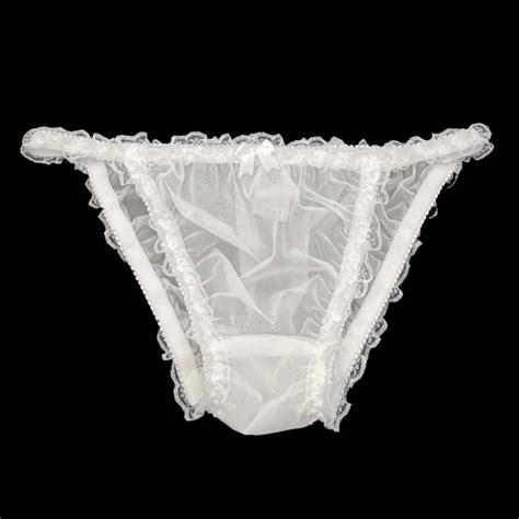 Ivory Sissy Sheer Soft Nylon Frilly Tanga Bikini Panties Knickers Size 10 20 1869 Picclick