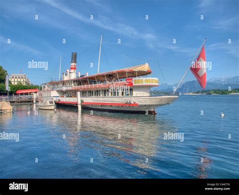 Flag Hotel National Ship Paddle Steamer Steamboat Lucerne Switzerland Vierwaldstattersee