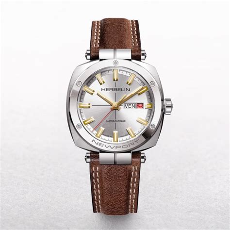 michel herbelin newport heritage automatic watch with brown leather strap
