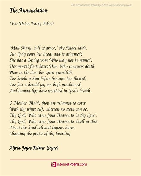 The Annunciation Poem By Alfred Joyce Kilmer Joyce