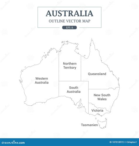 Australia Map Outline High Detail Separated All States Stock Vector