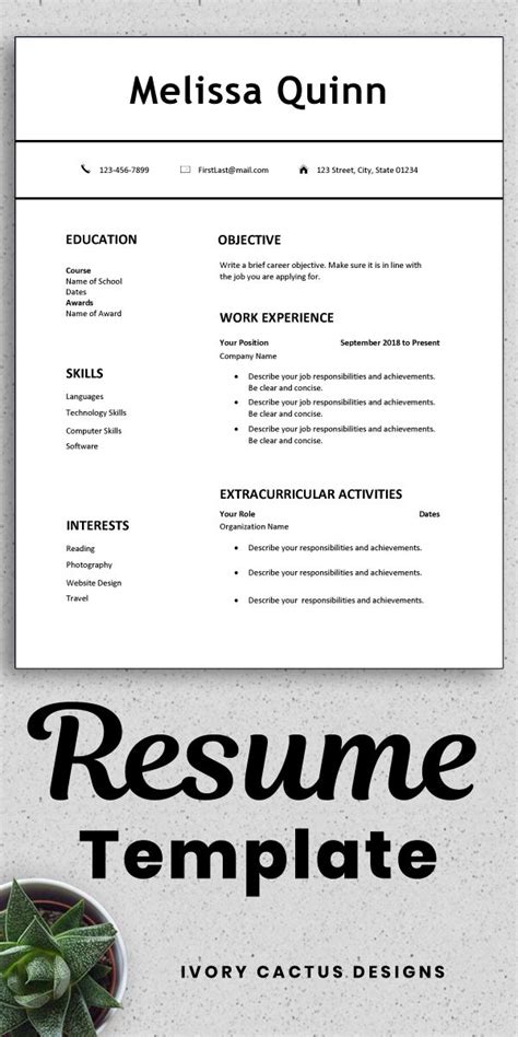student resume template word simple modern clean easy