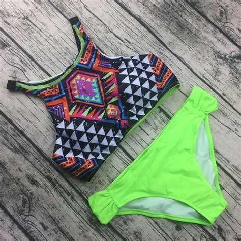 2017 Brazilian Print High Neck Bikini Set Sexy Swimwear Women Padded Top New Design Sports Low