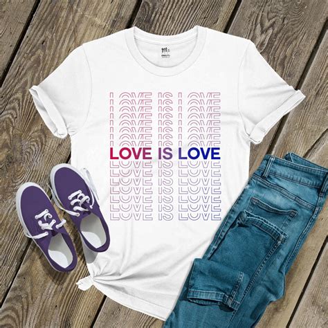 Pride Shirt Bisexual Love Is Love Repeating Words Unisex Etsy