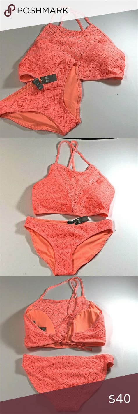Aerie 2 Piece Coral Bikini Sp Bottoms And Xl Top New Coral Bikini Bow Bikini Bottom Green