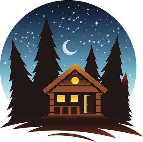 Silhouette Of The Cabins In The Mountains Illustrations Royalty Free