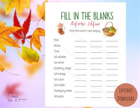 Fill In The Blanks Fall Words Game Dementia Activities Elderly