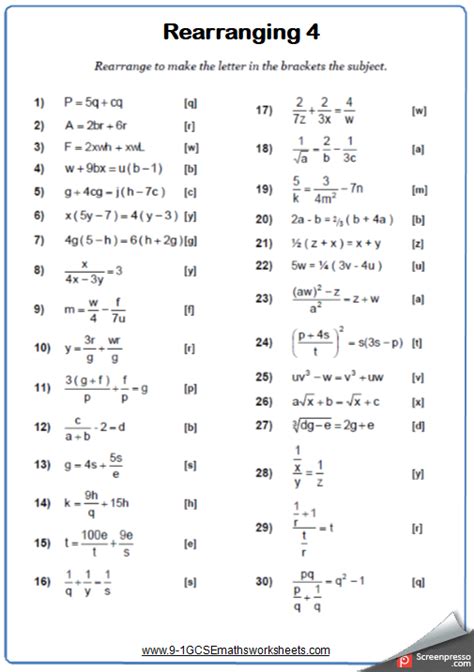 11th Grade Algebra 2 Worksheets With Answer Key