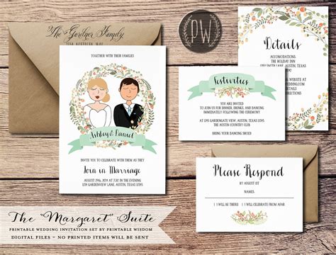 Custom Illustration Printable Wedding Invitation Suite Wedding